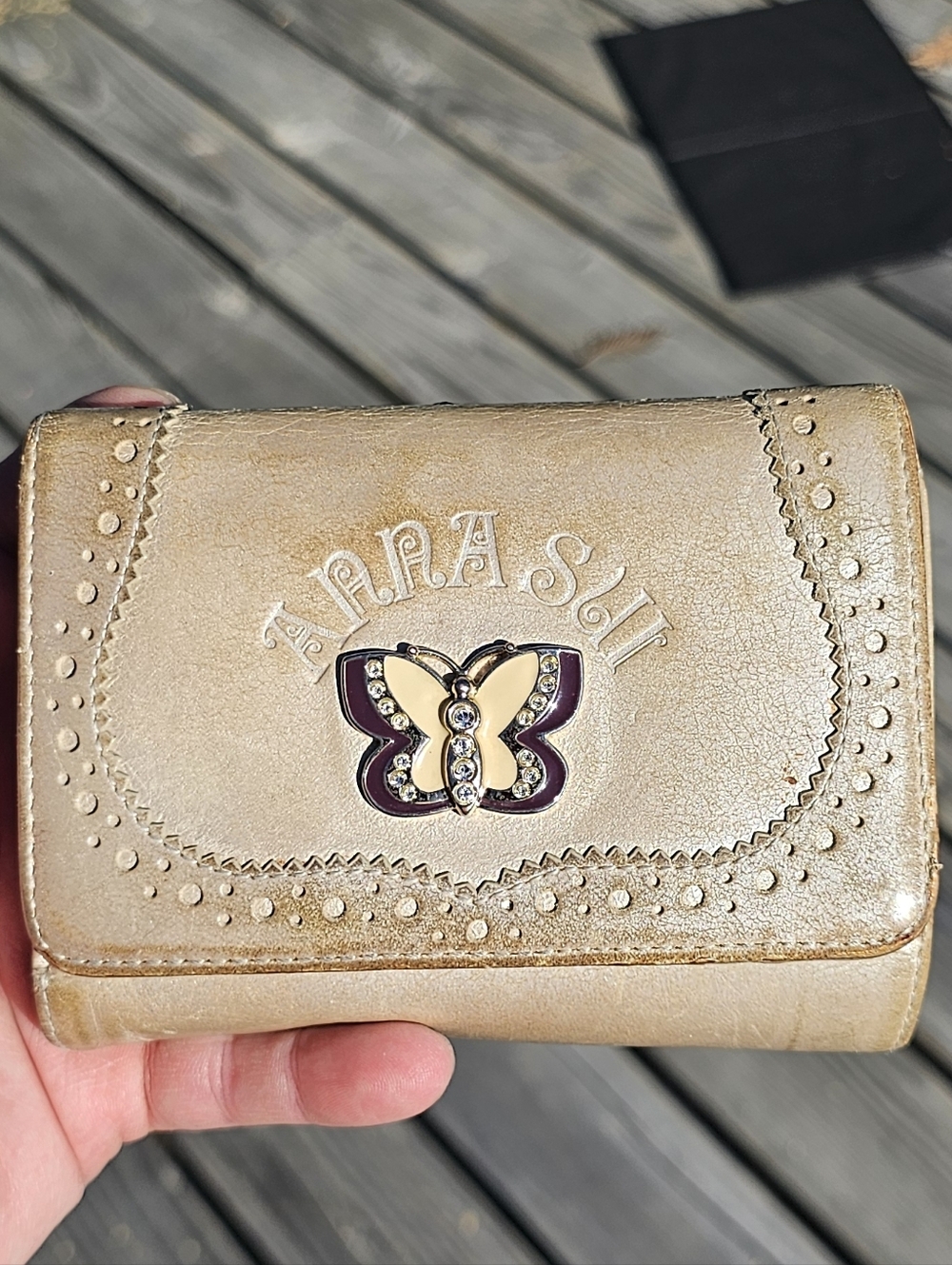 Anna Sui Metallic Gold Butterfly Trifold Wallet